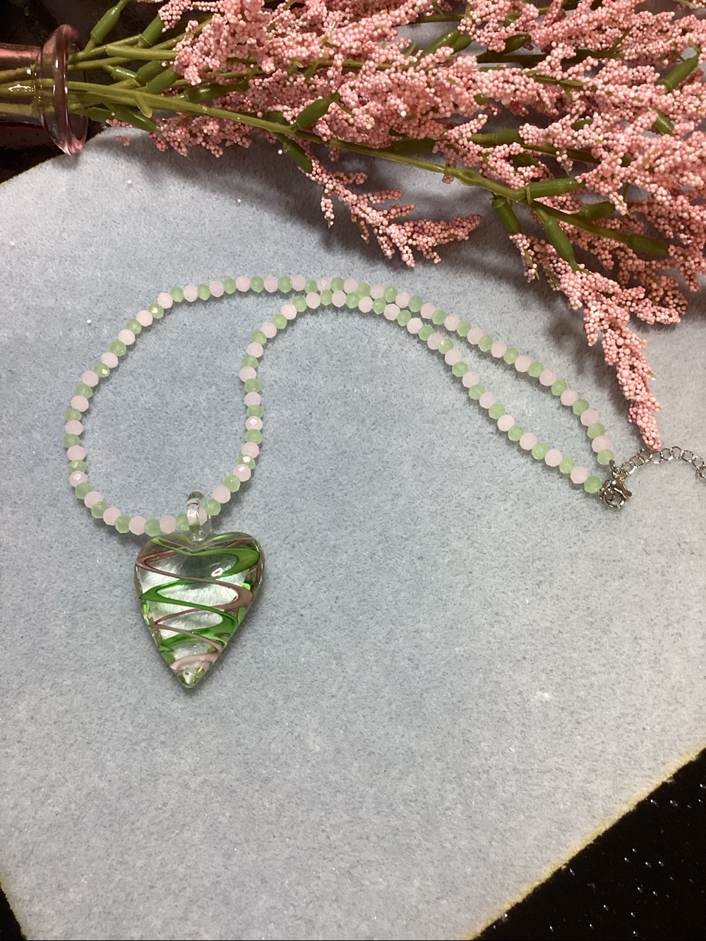 Yellow leather necklace/choker with glass heart. Handmade
